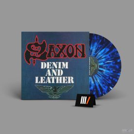   SAXON - DENIM AND LEATHER LP,Album,Re,Blue with White & Grey Splatter