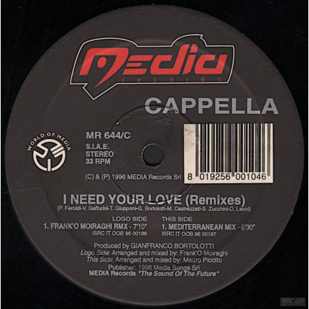 Cappella – I Need Your Love (Remixes) (Vg/Vg)