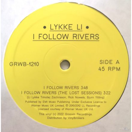 Lykke Li – I Follow Rivers 	 Vinyl, 12", 45 RPM